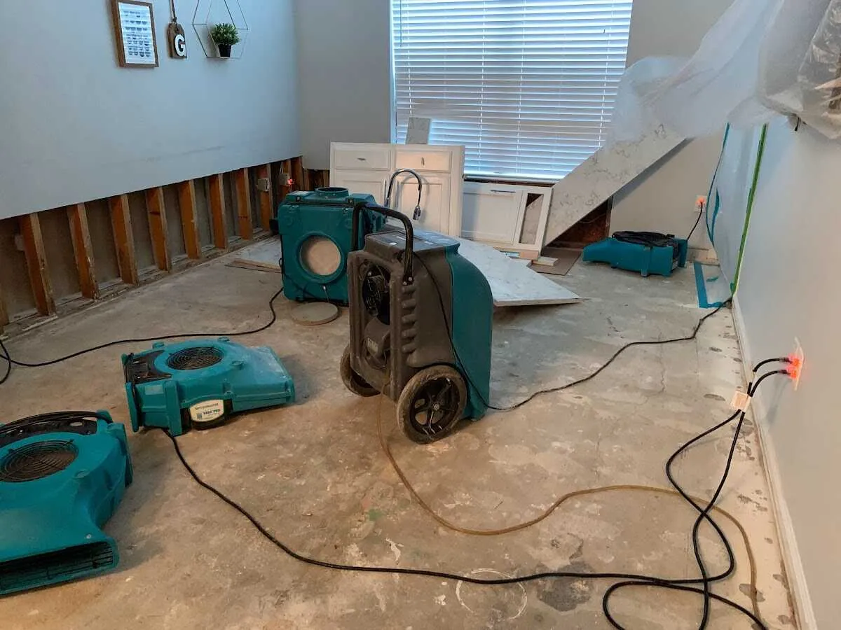 Dehumidifier in flood-cut room for Water Damage Restoration in Shelbyville